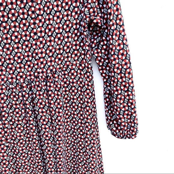 H&M Rust Navy Floral Print 3/4 Sleeve Dress - Picture 11 of 12